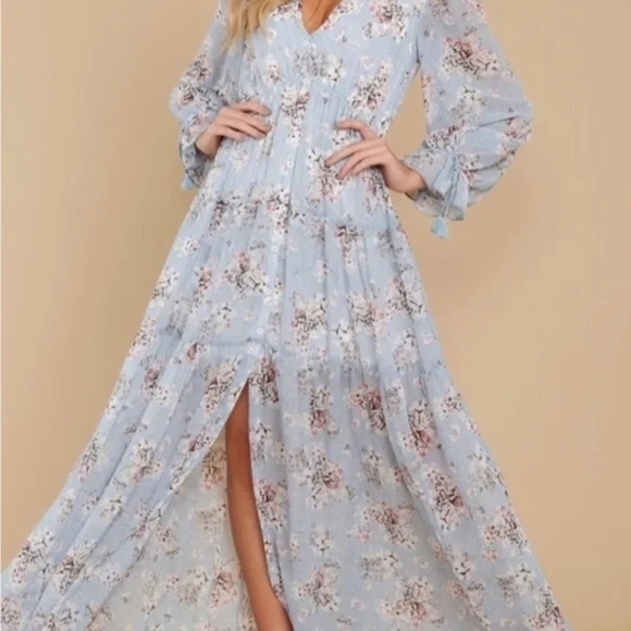 Aakaa Floral Blue Maxi Dress - Picture 1 of 11